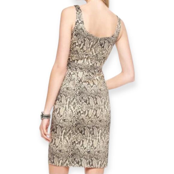Michael Kors Snakeskin Print Sheath Dress Beige Black Bodycon Cocktail Size 6 - Picture 2 of 14